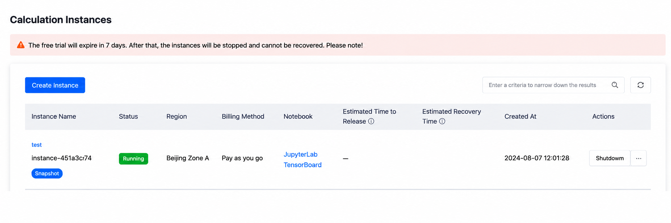 Instance created successfully