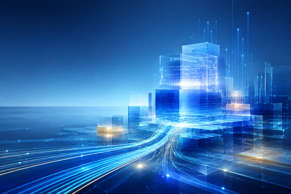 Blue data architecture visualizing MatrixOrigin Series A funding and enterprise AI infrastructure growth